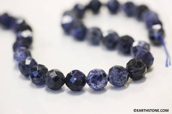 M/ Sodalite 12mm Faceted Round Beads 16" Strand Natural Blue Gemstone Beads For Jewelry Making