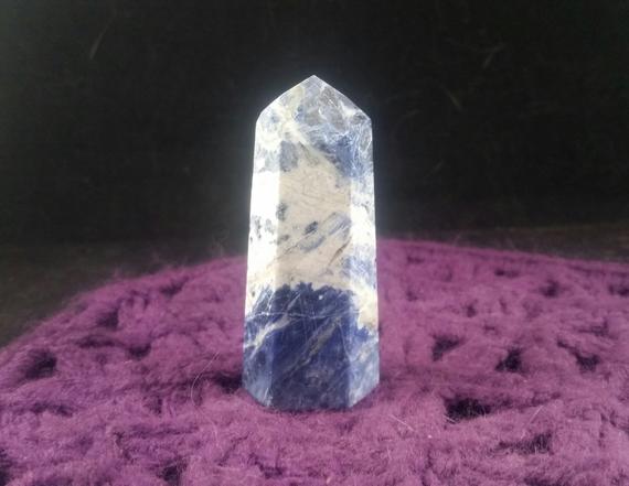 Sodalite Tower Polished Crystal Point Stones Crystals Large Natural Blue White Unique Display Self Standing Brazil