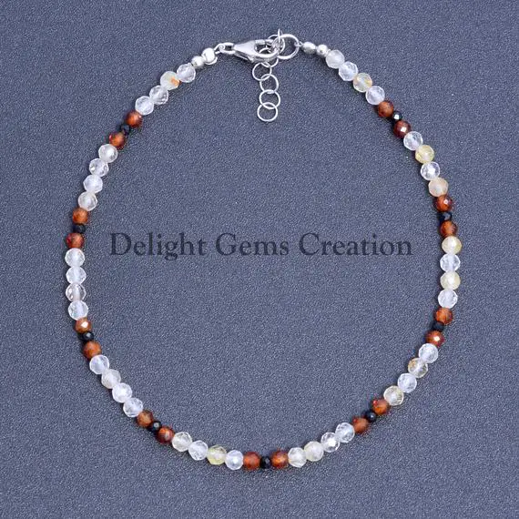 Spinel-hessonite-rutile Multi Stone Bracelet, Micro Faceted Beads Bracelet, Multi Color Gemstone Bracelet, Birthday Gift, Party Bracelet