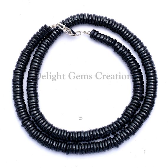 Natural Black Spinel Roundel Tire Beads Necklace, 6mm-7mm Spinel Handmade Beads Jewelry, Black Beads Necklace,semi Precious 18 Inch Necklace