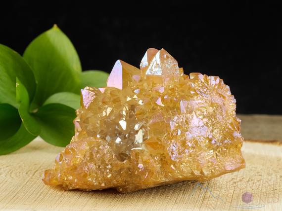 Orange Tangerine Aura Quartz Crystal Cluster - Rainbow Quartz Crystal, Spirit Quartz Cluster, Crystal Decor,  R0509