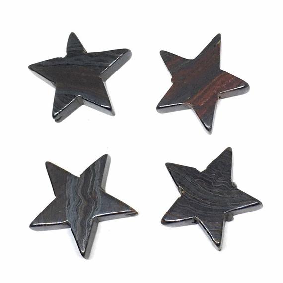 Tiger Iron Star Beads, Hematite Tigers Eye Star Beads, Vintage Gemstone Star Beads, Tiger Iron Stars, 16mm, Full Drilled, 2 Pieces
