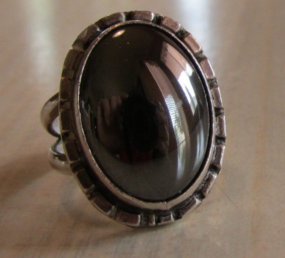 Sterling Silver And Hematite Ring Size 5 1/2 & Adjustable +