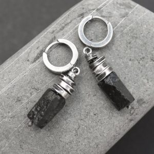 Sterling silver black tourmaline earrings, raw tourmaline earrings, raw sterling sliver earrings, oxidized 925 silver earrings, raw stone | Natural genuine Black Tourmaline earrings. Buy crystal jewelry, handmade handcrafted artisan jewelry for women.  Unique handmade gift ideas. #jewelry #beadedearrings #beadedjewelry #gift #shopping #handmadejewelry #fashion #style #product #earrings #affiliate #ad