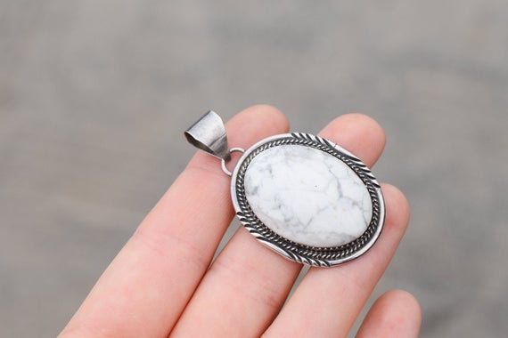 Sterling Silver Native American Oval Magnesite Pendant, Navajo Pendant, Sterling Silver Magnesite Jewelry, Tribal Pendant, Natural Gemstone