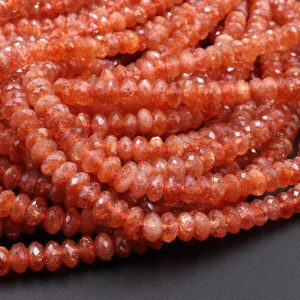 Shop Faceted Gemstone Beads! AAA Natural Sunstone Faceted Rondelle Beads 5mm 6mm 7mm 8mm 15.5" Strand | Natural genuine faceted Gemstone beads for beading and jewelry making.  #jewelry #beads #beadedjewelry #diyjewelry #jewelrymaking #beadstore #beading #affiliate #ad
