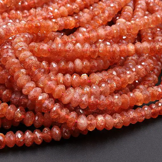 Aaa Natural Sunstone Faceted Rondelle Beads 5mm 6mm 7mm 8mm 15.5" Strand