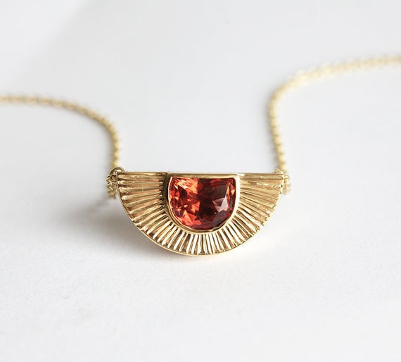 Sun Necklace, 14k Gold Sunstone Necklace, 18k Simple Necklace, Anniversary Gift, Mom Gift, Gift For Her, Oregon Sunstone Gemstone, Minimalvs