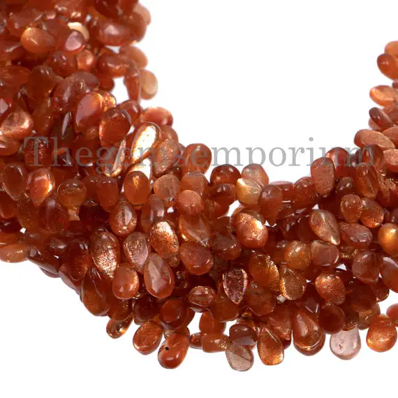 Sunstone Smooth Pear Briolette, 4x6-5x8mm Sunstone Pear Beads,  Sunstone Beads, Sunstone Smooth Beads,  Plain Pear Beads, Gemstone Beads