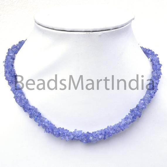 Tanzanite Chip Gemstone Necklace With Silver Lock, Tanzanite Gemstone Beads, Tanzanite Chips Nuggets Necklace, Tanzanite Plain Smooth Beads