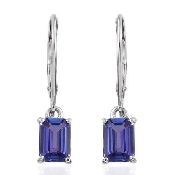 Aaa Premium Tanzanite Silver Earring, Solitaire Earrings, Leverback Earring, Gift For Her, Anniversary Gift, Dangling Earring