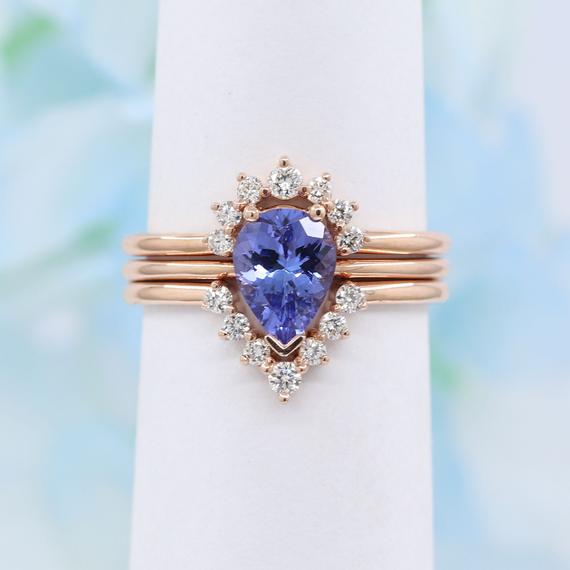 14k Tanzanite Diamond Engagement Ring Set / Diamond Wedding Ring / Tanzanite Engagement Ring / White Gold / Anniversary Ring / Bridal Ring