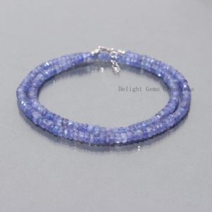 Shop Tanzanite Necklaces! AAA++ Tanzanite Necklace, 4.5mm Tanzanite Faceted Rondelle Beads Necklace, Wedding Gift- Natural Tanzanite Jewellery, Girls – Women Necklace | Natural genuine Tanzanite necklaces. Buy handcrafted artisan wedding jewelry.  Unique handmade bridal jewelry gift ideas. #jewelry #beadednecklaces #gift #crystaljewelry #shopping #handmadejewelry #wedding #bridal #necklaces #affiliate #ad