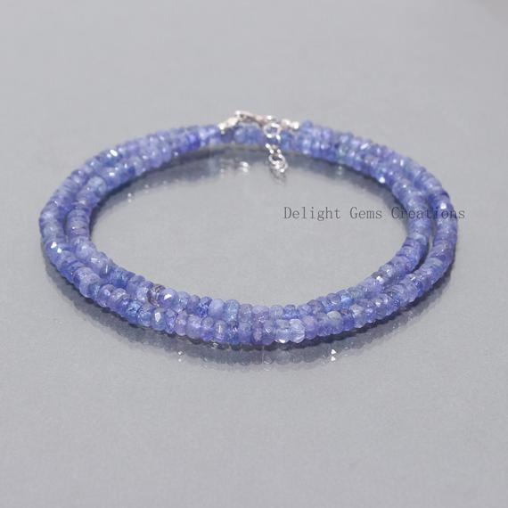 Aaa++ Tanzanite Necklace, 4.5mm Tanzanite Faceted Rondelle Beads Necklace, Wedding Gift- Natural Tanzanite Jewellery, Girls - Women Necklace