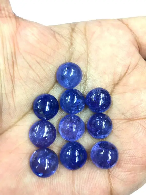 Natural Tanzanite Loose Round Gemstone Tanzanite Round Cabochon Genuine Tanzanite Smooth Round Gemstone Superb Quality Total 8 Piece