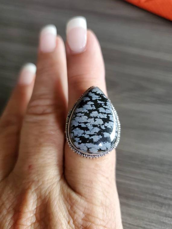 Teardrop Mahogany Obsidian Ring- Size 9.5!
