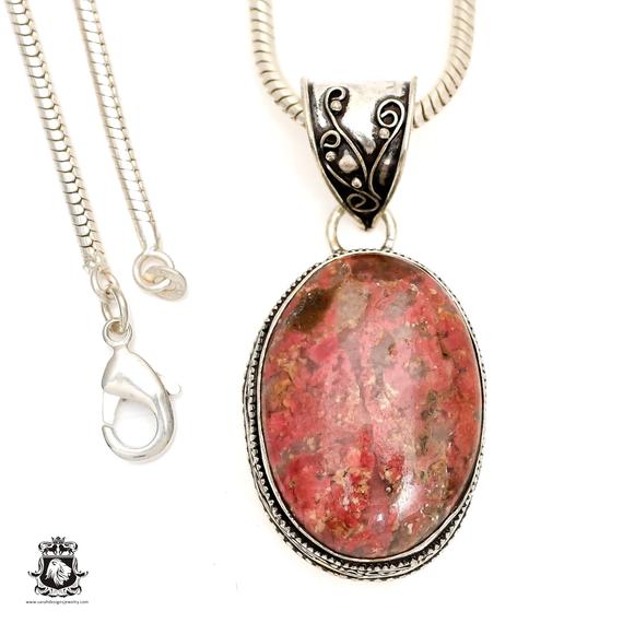 Russian Pink Thulite Pendant & Free 2mm Italian 925 Sterling Silver Chain V1371