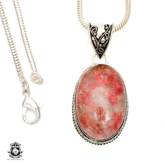 Russian Pink Thulite Pendant & Free 2mm Italian 925 Sterling Silver Chain V1358 Russian Pink Thulite Pendant & Free 2mm Italian 925 Sterling Silver Chain V1358