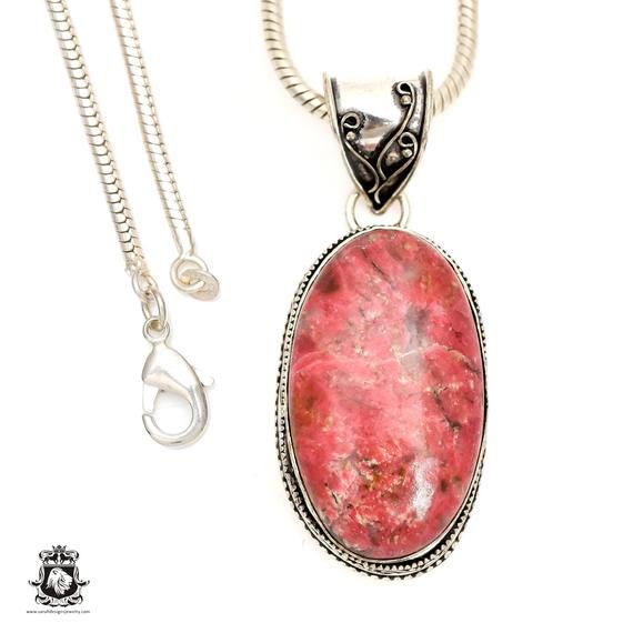 Russian Pink Thulite Pendant & Free 2mm Italian 925 Sterling Silver Chain V1370