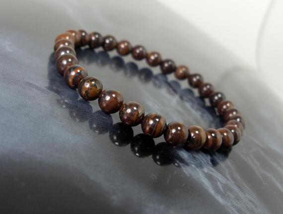 Tiger Iron Bracelet 6mm, Natural Gemstone Beads Women Men Stretch Bracelet, Genuine Healing Crystal November Birthstone Bracelet + Gift Bag
