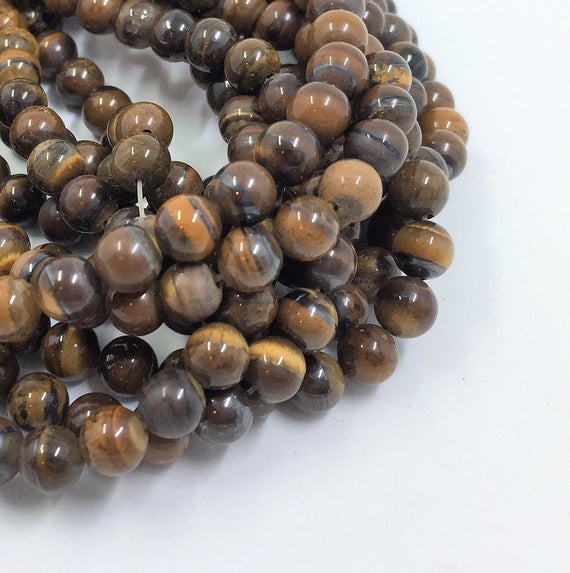 6mm Tiger Iron Gemstone Beads. 15" Strand Of Round Beads, About 64 Beads. A Mix Of Tiger Eye, Jasper And Hematite.