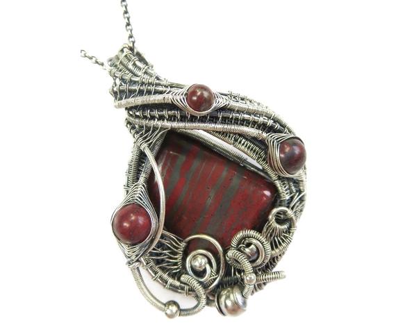 Tiger Iron Pendant With Red Jasper, Banded Iron Formation (bif)