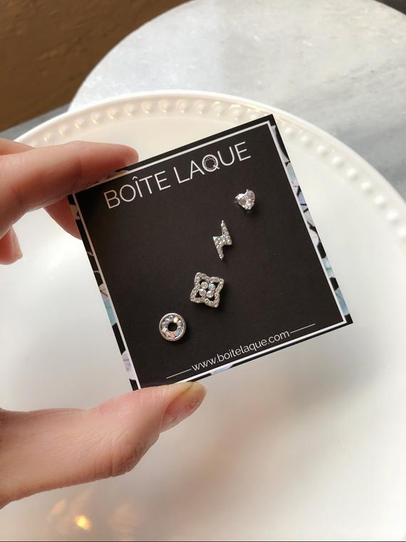 Sparkle Stud Earrings Set: Titanium Crystal Pierced Earrings Pack