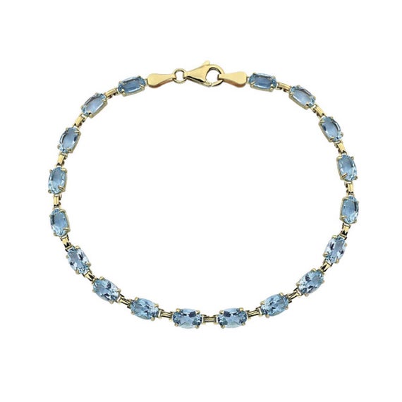 Beautiful 10.5ctw Genuine Sky Blue Topaz 14k Gold Bracelet 7.25" Trending Jewelry Gift Wife Mother Bride Fiance Birthday Valentine Holiday