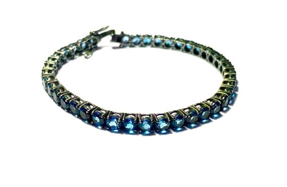 Natural London Blue Topaz Bracelet In Black Antique Finish, London Blue Topaz Bracelet, Tennis Bracelet, Blue Topaz Jewelry