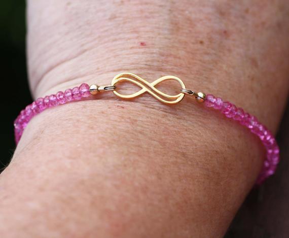 Natural Pink Topaz Bracelet Infinity Design 14k Gold Filled, Adjustable Length , November December Birthstone , 4th Anniversary , Healing