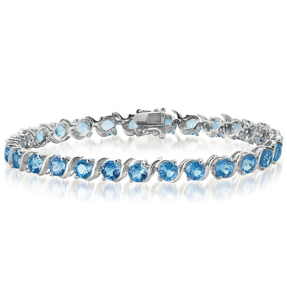 Natural Swiss Blue Topaz Tennis Bracelet, Wavy Tennis Bracelet,december Birthstone ,birthday Gift,anniversary Gift,gift For Her