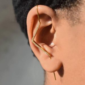 Shop Topaz Earrings! White Topaz Ear Cuff-Gold Ear Climber-Pave Earrings-White Topaz Earrings-Modern Earrings-Gemstone Geometric Earrings-Ear Pin-Topaz Cuff | Natural genuine Topaz earrings. Buy crystal jewelry, handmade handcrafted artisan jewelry for women.  Unique handmade gift ideas. #jewelry #beadedearrings #beadedjewelry #gift #shopping #handmadejewelry #fashion #style #product #earrings #affiliate #ad