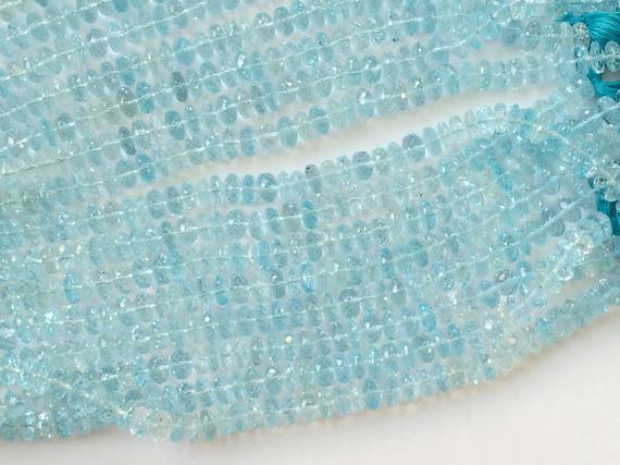 4.5mm Approx Blue Topaz Faceted Beads, Blue Topaz Micro Faceted Rondelles, Original Blue Topaz For Necklace (6.5in To 13in Options)