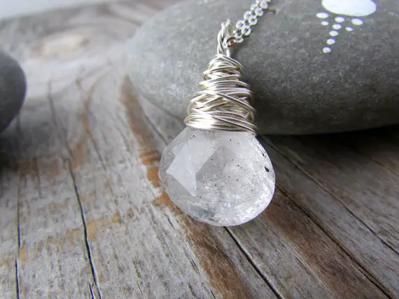 Tourmalinated Quartz Necklace Pendant Silver Wire Wrapped Big Crystal