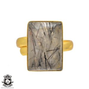 Shop Tourmalinated Quartz Rings! Size 10.5 – Size 12 Adjustable Tourmalated Quartz  24K Gold Plated Ring GPR309 | Natural genuine Tourmalinated Quartz rings, simple unique handcrafted gemstone rings. #rings #jewelry #shopping #gift #handmade #fashion #style #affiliate #ad