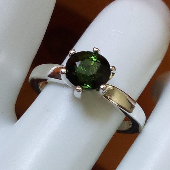 Natural Untreated Green Tourmaline Ring 1.26 Carat Solitaire Sterling Silver 925 Size 7 Jewelry