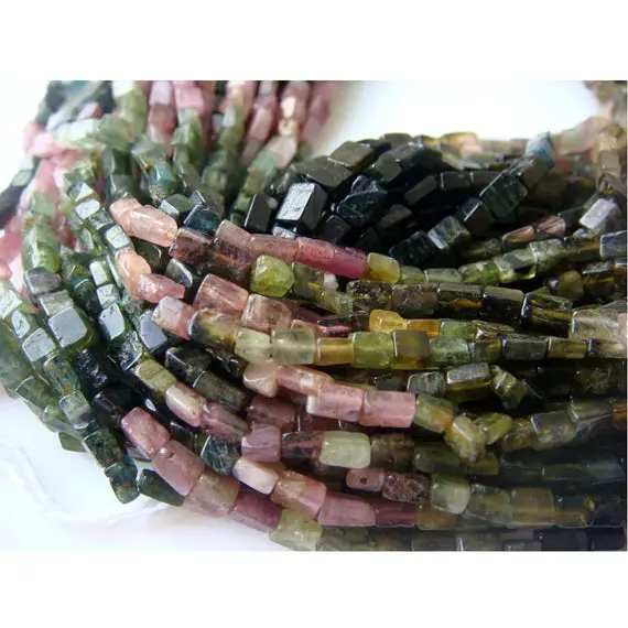 5 Strands Wholesale Multi Tourmaline Lot, 4mm Multi Tourmaline Cube Rondelles, Sold As 13 Inches Each