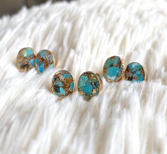 Genuine Turquoise Earrings,turquoise Earrings Studs,turquoise Studs Earrings,turquoise Jewelry,raw Stone Earrings,turquoise Earrings Gold