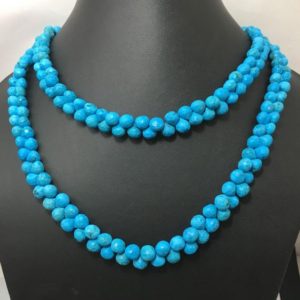 Shop Turquoise Necklaces! Natural Turquoise Faceted Onion Necklace with Clasp, 6mm to 7mm, 16.5 inches Necklace, Blue Beads, Gemstone Beads, Semiprecious Stone Beads | Natural genuine Turquoise necklaces. Buy crystal jewelry, handmade handcrafted artisan jewelry for women.  Unique handmade gift ideas. #jewelry #beadednecklaces #beadedjewelry #gift #shopping #handmadejewelry #fashion #style #product #necklaces #affiliate #ad