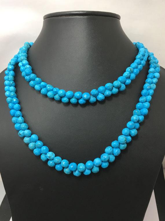 Natural Turquoise Faceted Onion Necklace With Clasp, 6mm To 7mm, 16.5 Inches Necklace, Blue Beads, Gemstone Beads, Semiprecious Stone Beads