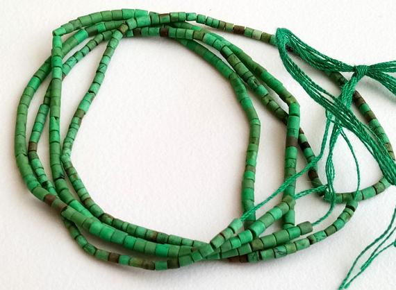 1.5-2.5mm Afghanistan Turquoise Beads, 12 Inches Green Colored Turquoise Tube Rondelles For Jewelry (1strand To 10strands Options) - Dvp6