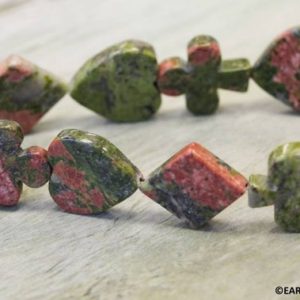 Shop Unakite Bead Shapes! L/ Unakite 16-17mm Poker Suits beads 16" strand Size varies | Natural genuine other-shape Unakite beads for beading and jewelry making.  #jewelry #beads #beadedjewelry #diyjewelry #jewelrymaking #beadstore #beading #affiliate #ad