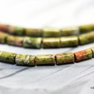 Shop Unakite Bead Shapes! S/ Unakite 2x4mm/ 3x5mm/ 4x13mm Tube beads 16" long Authentic green and orange cylinder gemstone Small size beads for Jewelry Making | Natural genuine other-shape Unakite beads for beading and jewelry making.  #jewelry #beads #beadedjewelry #diyjewelry #jewelrymaking #beadstore #beading #affiliate #ad