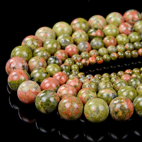 Genuine Natural Unakite Green Gemstone Grade Aa Round 4mm 6mm 8mm 10mm 12mm Loose Beads Full Strand Bulk Lot 1,2,6,12 And 50