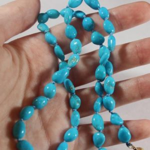 Shop Turquoise Bead Shapes! Vintage 14k Gold Natural blue Sleeping Beauty Turquoise Beaded Necklace | Natural genuine other-shape Turquoise beads for beading and jewelry making.  #jewelry #beads #beadedjewelry #diyjewelry #jewelrymaking #beadstore #beading #affiliate #ad