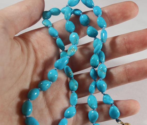Vintage 14k Gold Natural Blue Sleeping Beauty Turquoise Beaded Necklace
