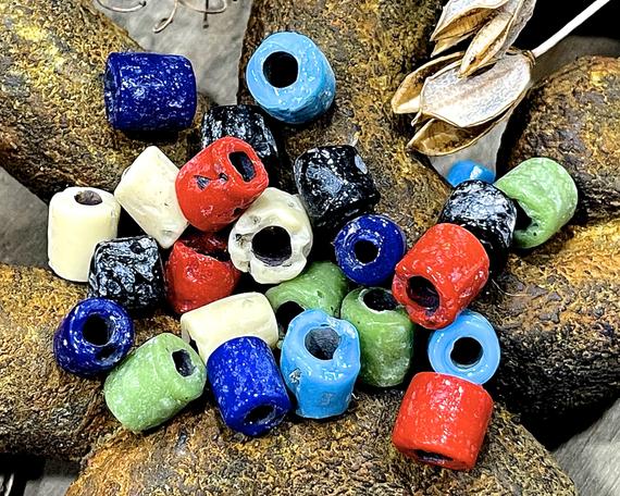 Vintage: 20pcs - Rare Old Glass  Beads - Large Hole Beads - Jewelry Making - Macramé Beads