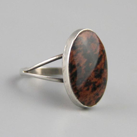 Vintage Mahogany Obsidian Cocktail Ring, Sterling Silver, Mexican Ring, Elegant Ring, Size 6.5 Ring, Taxco Jewellery, Earth Tone Jewellery
