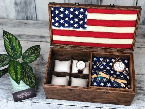 Handmade Wood Watch Box: 8 Compartment Organizer With Valet Tray