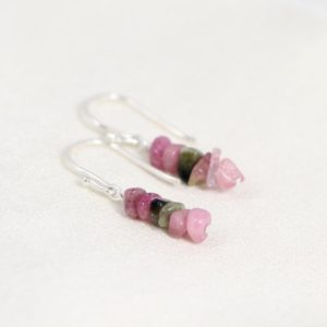 Watermelon Tourmaline Earrings, Raw Gemstone Jewelry, Multicolored, Pink, Green, Custom Birthstone Earrings, Natural Boho Style, Unique Gift | Natural genuine Gemstone earrings. Buy crystal jewelry, handmade handcrafted artisan jewelry for women.  Unique handmade gift ideas. #jewelry #beadedearrings #beadedjewelry #gift #shopping #handmadejewelry #fashion #style #product #earrings #affiliate #ad